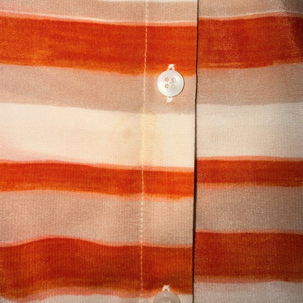 ALICE + OLIVIA Button Front Womens S Orange Cream Striped Silk 3/4 Sleeve Top - Picture 4 of 8